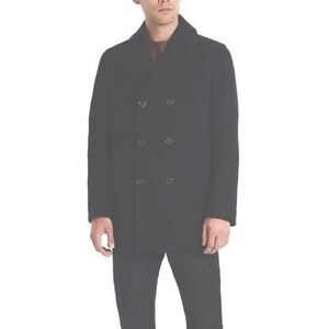 Ben Sherman Boris Peacoat Jacket Mens Large Charcoal Double Breasted
